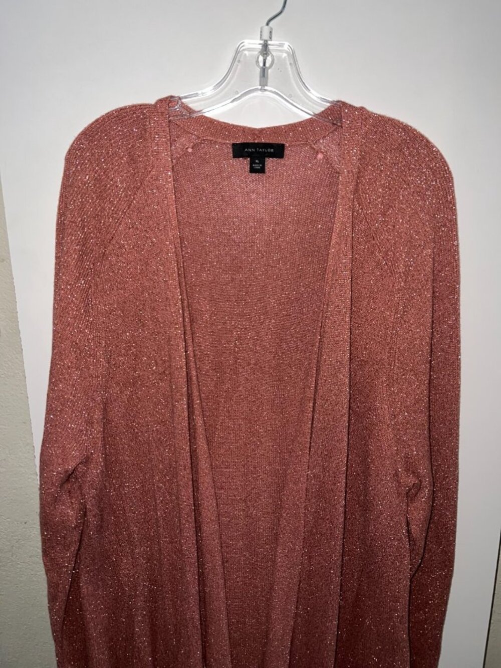 Ann Taylor Duster Cardigan Size XL Metallic Peach? Long Sleeve Pockets Maxi - Picture 3 of 12